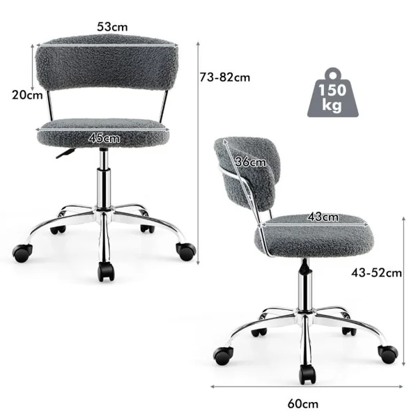 Chaise de Bureau à Domicile en poils synthétiques de lama avec Siège Rembourré Réglable en Hauteur Gris