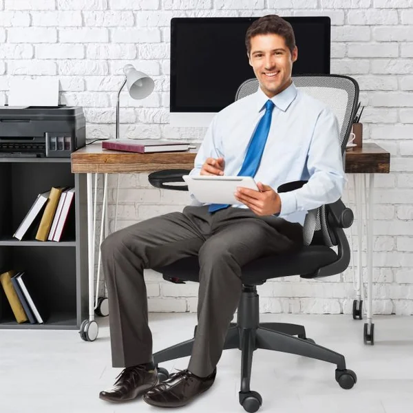 Chaise de Bureau à Roulettes Support Lombaire de Massage Rechargeable Par Usb Dossier Haut Accoudoirs Relevables Gris