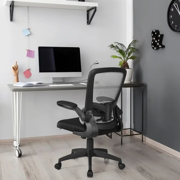 Chaise de Bureau à Roulettes Support Lombaire de Massage Rechargeable Par Usb Dossier Haut Accoudoirs Relevables Gris