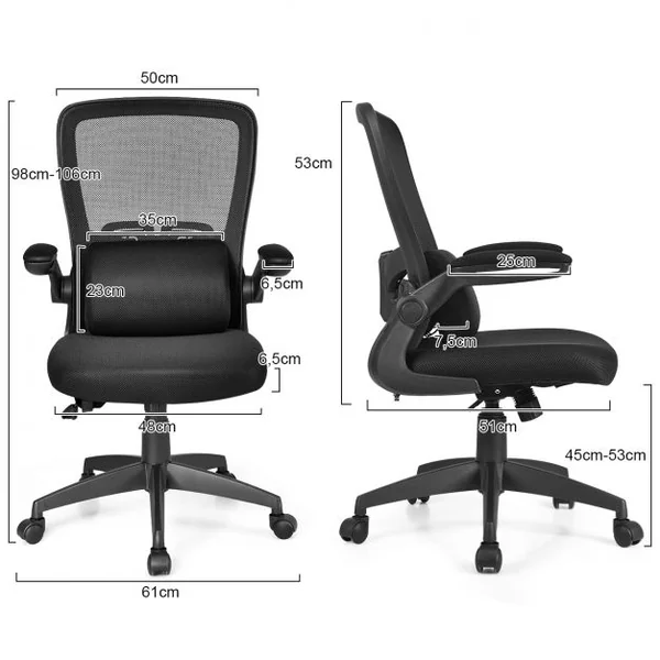 Chaise de Bureau à Roulettes Support Lombaire de Massage Rechargeable Par Usb Dossier Haut Accoudoirs Relevables Noir