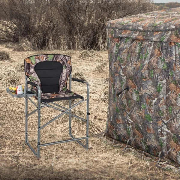 Chaise de Camping Pliante avec Table Latérale Amovible Charge 150KG Chaise de Pêche avec Porte-gobelet pour Chasse Randonnée