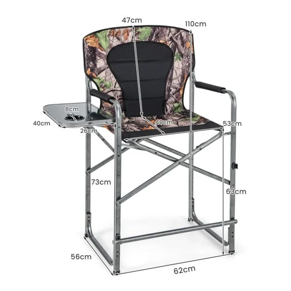 Chaise de Camping Pliante avec Table Latérale Amovible Charge 150KG Chaise de Pêche avec Porte-gobelet pour Chasse Randonnée