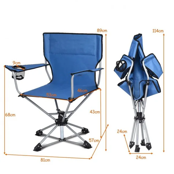 Chaise de Camping Pliante Pivotante Charge 136KG avec Accoudoirs Porte-gobelets Sac de Transport