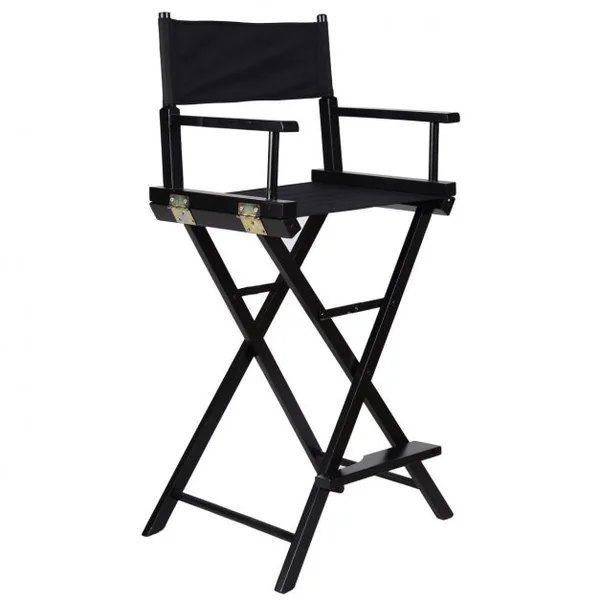Chaise de directeur d’Artiste de Maquillage, Chaise haute en bois, Légère, Pliable, 46 x 56 x 118 cm, Noir