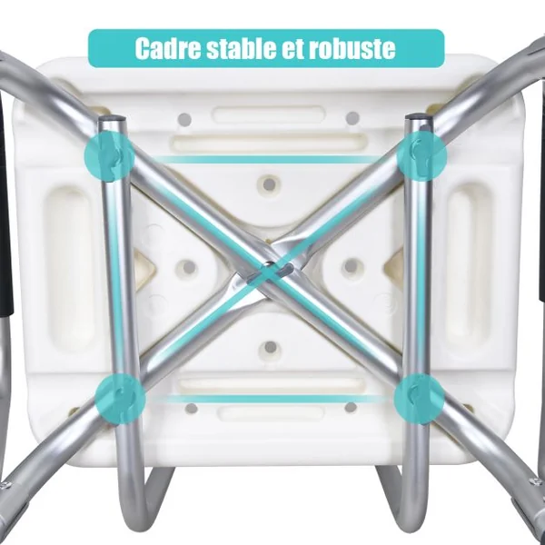 Chaise de Douche avec Accoudoir et Dossier 45x44x73-85CM Charge 150KG Réglable en Hauteur Pieds Caoutchouc Antidérapants Blanc
