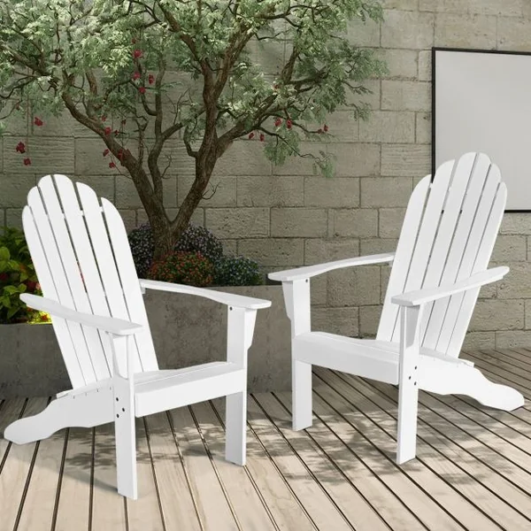 Chaise de Jardin Adirondack Résistante Dossier Incurvé Accoudoirs Capacité 170 kg en Bois d’Acacia 69x88x103cm Blanc