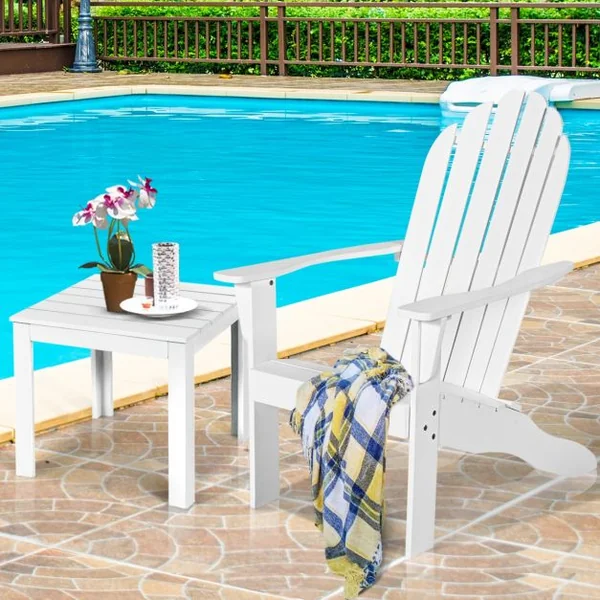 Chaise de Jardin Adirondack Résistante Dossier Incurvé Accoudoirs Capacité 170 kg en Bois d’Acacia 69x88x103cm Blanc