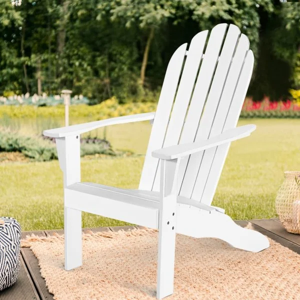 Chaise de Jardin Adirondack Résistante Dossier Incurvé Accoudoirs Capacité 170 kg en Bois d’Acacia 69x88x103cm Blanc