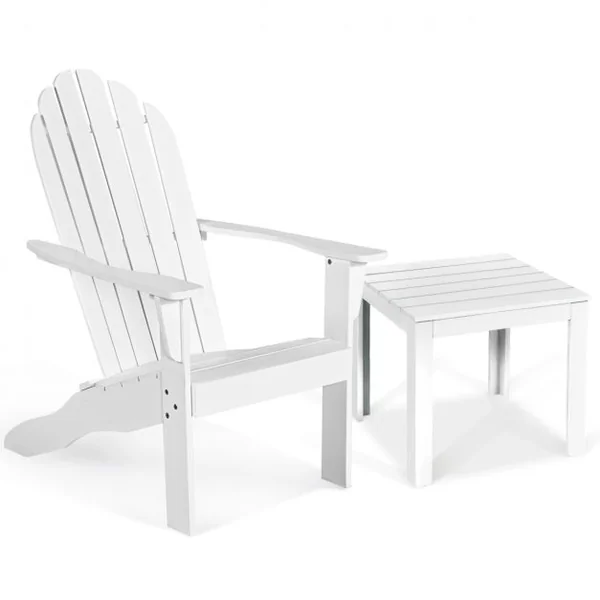 Chaise de Jardin Adirondack Résistante Dossier Incurvé Accoudoirs Capacité 170 kg en Bois d’Acacia 69x88x103cm Blanc