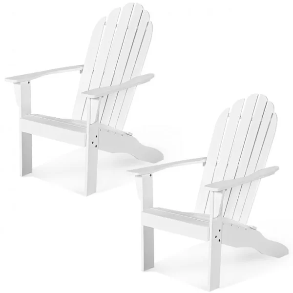 Chaise de Jardin Adirondack Résistante Dossier Incurvé Accoudoirs Capacité 170 kg en Bois d’Acacia 69x88x103cm Blanc