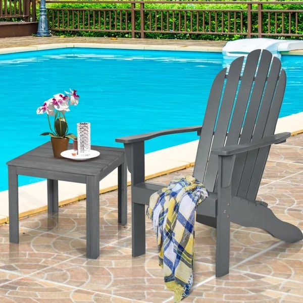 Chaise de Jardin Adirondack Résistante Dossier Incurvé Accoudoirs Capacité 170 kg en Bois d’Acacia 69x88x103cm Gris