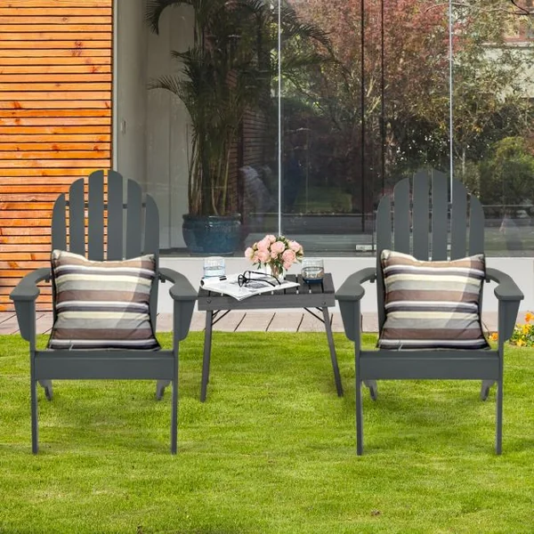 Chaise de Jardin Adirondack Résistante Dossier Incurvé Accoudoirs Capacité 170 kg en Bois d’Acacia 69x88x103cm Gris
