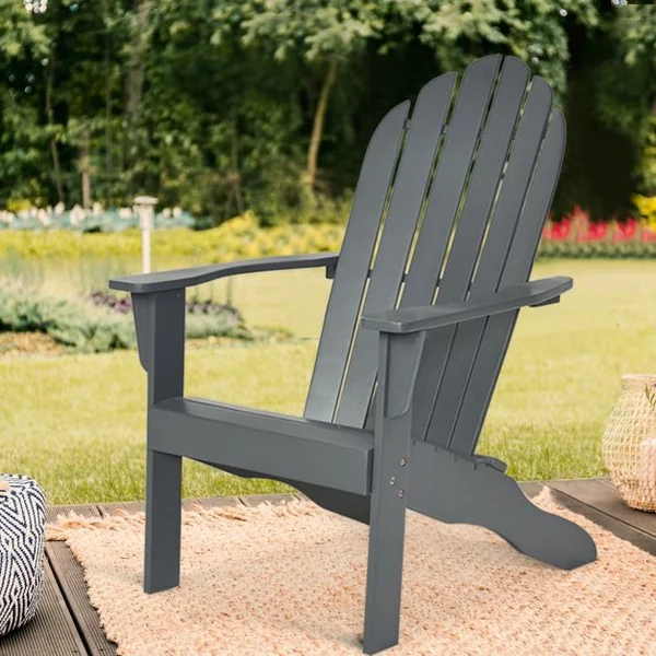 Chaise de Jardin Adirondack Résistante Dossier Incurvé Accoudoirs Capacité 170 kg en Bois d’Acacia 69x88x103cm Gris