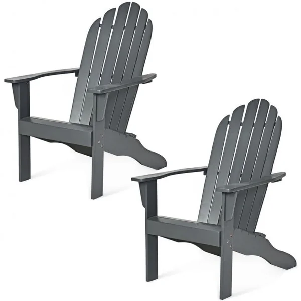 Chaise de Jardin Adirondack Résistante Dossier Incurvé Accoudoirs Capacité 170 kg en Bois d’Acacia 69x88x103cm Gris