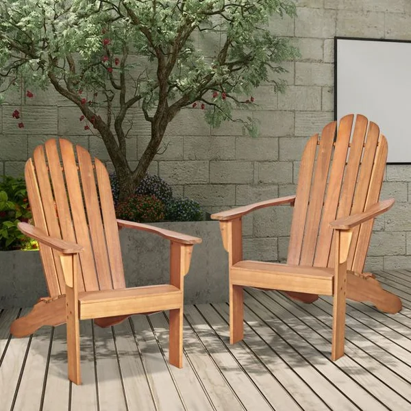 Chaise de Jardin Adirondack Résistante Dossier Incurvé Accoudoirs Capacité 170 kg en Bois d’Acacia 69x88x103cm Naturel