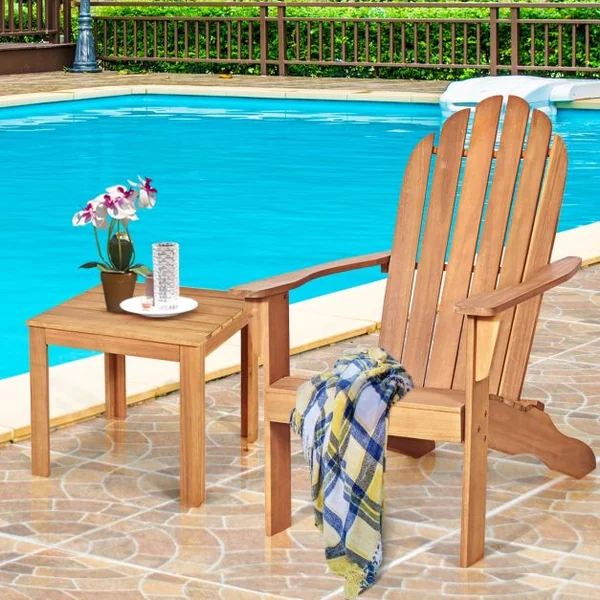 Chaise de Jardin Adirondack Résistante Dossier Incurvé Accoudoirs Capacité 170 kg en Bois d’Acacia 69x88x103cm Naturel