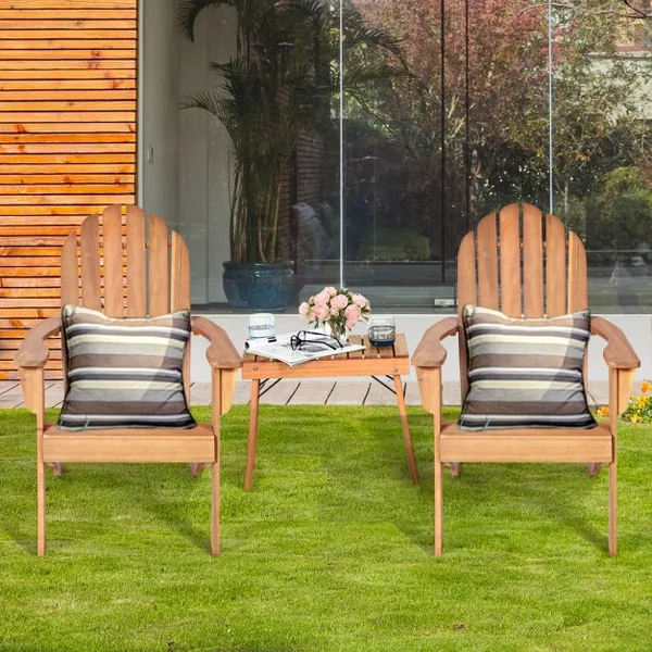 Chaise de Jardin Adirondack Résistante Dossier Incurvé Accoudoirs Capacité 170 kg en Bois d’Acacia 69x88x103cm Naturel