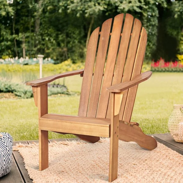 Chaise de Jardin Adirondack Résistante Dossier Incurvé Accoudoirs Capacité 170 kg en Bois d’Acacia 69x88x103cm Naturel