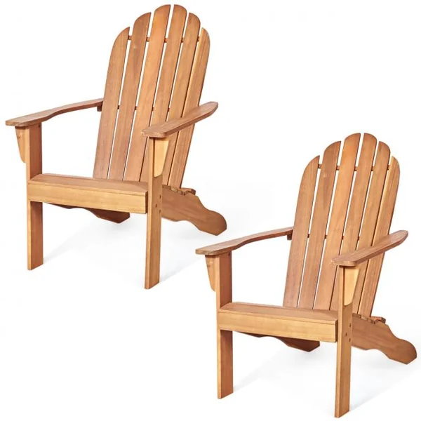 Chaise de Jardin Adirondack Résistante Dossier Incurvé Accoudoirs Capacité 170 kg en Bois d’Acacia 69x88x103cm Naturel