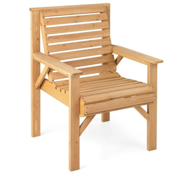 Chaise de Jardin en Bois de Sapin Baumier avec Dossier Incliné et Accoudoirs Capacité 150 kg pour Jardin Cour Arrière