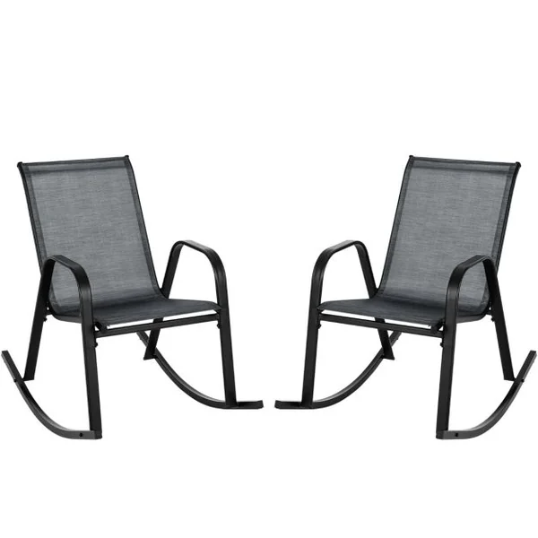 Chaise de Jardin à Bascule Lot de 2 Fauteuil à Bascule avec Accoudoirs Cadre en Métal Rocking Chair Ergonomique 91 x 62 x 86 cm Marron/Noir/Gris