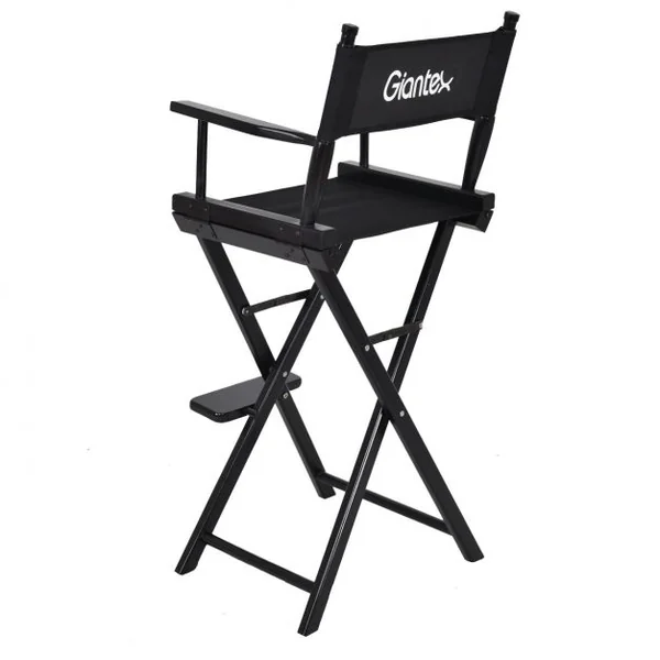 Chaise de producteur cinéma Chaise haute pliante Fauteuil portable, repose-pieds, capacité 100 kg, 56 x 48 x 116 cm, Noir