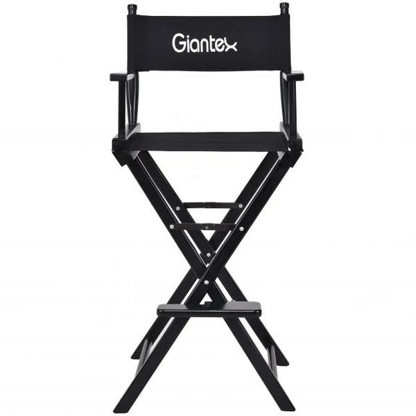 Chaise de producteur cinéma Chaise haute pliante Fauteuil portable, repose-pieds, capacité 100 kg, 56 x 48 x 116 cm, Noir