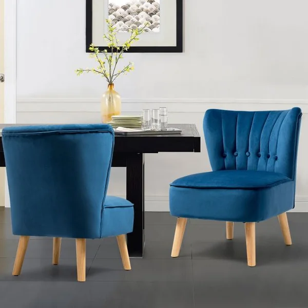 Chaise de Salon Confortable en Velours Coussin Rembourré Antidérapant Style Élégant en Bois d’Hévéa 56x70x69 cm Bleu