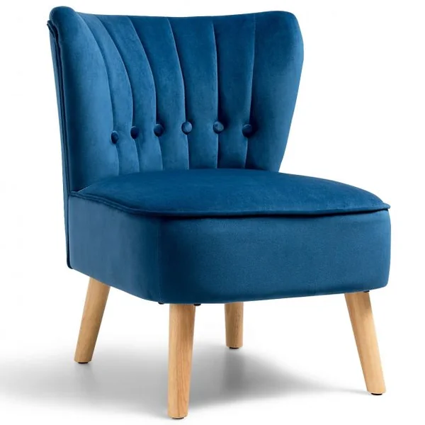 Chaise de Salon Confortable en Velours Coussin Rembourré Antidérapant Style Élégant en Bois d’Hévéa 56x70x69 cm Bleu