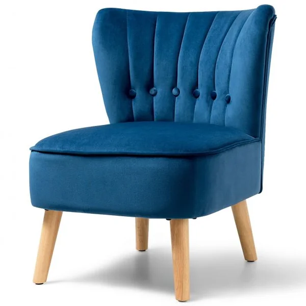 Chaise de Salon Confortable en Velours Coussin Rembourré Antidérapant Style Élégant en Bois d’Hévéa 56x70x69 cm Bleu