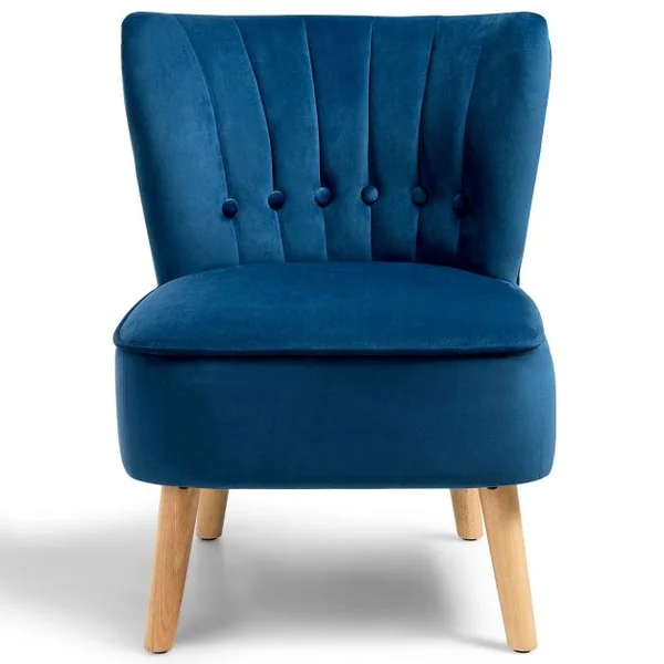 Chaise de Salon Confortable en Velours Coussin Rembourré Antidérapant Style Élégant en Bois d’Hévéa 56x70x69 cm Bleu