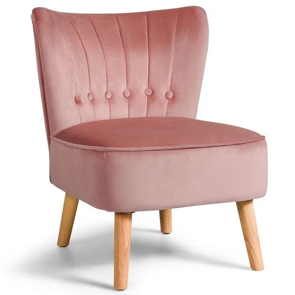 Chaise de Salon Confortable en Velours Coussin Rembourré Antidérapant Style Élégant en Bois d’Hévéz 56x70x69 cm Rose