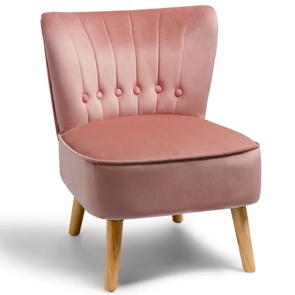 Chaise de Salon Confortable en Velours Coussin Rembourré Antidérapant Style Élégant en Bois d’Hévéz 56x70x69 cm Rose