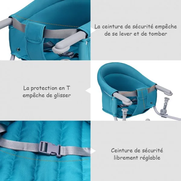 Chaise de Table Bébé +6 Mois Clip de Fixation Chaise Bébé à Accrocher Capacité 15kg en Tissu Fer 58,5x38x28,5cm Vert