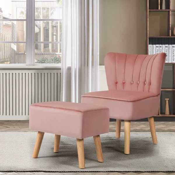 Chaise et Tabouret pour Salle à Mangé avec Surface en Velours Pieds en Bois Hévéa avec Coussin Rembourré Antidérapants Ergonomique Vert