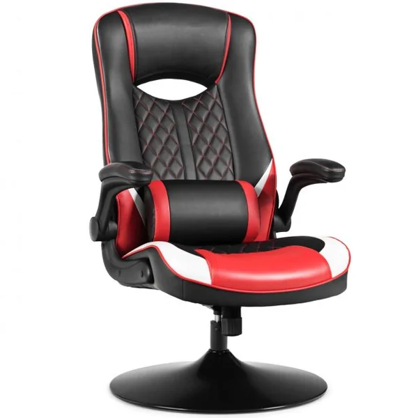 Chaise Gaming avec Base Ronde Appui Dos Inclinable 118° Coussin Lombaire Revêtement en PVC Charge 125kg