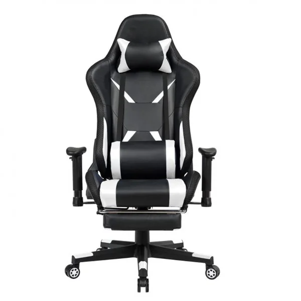 Chaise Gaming Fauteuil de Bureau Hauteur Ajustable et Dossier Inclinable Repose Pieds Inclus Blanc