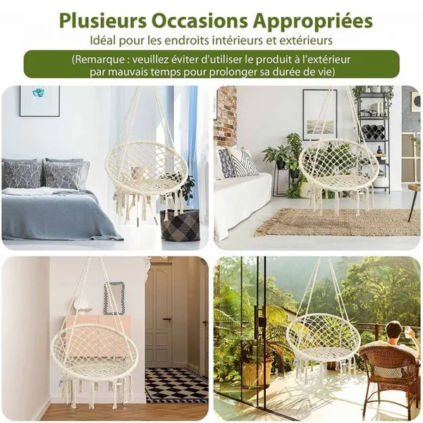 Chaise Hamac Macramé Balançoire Chaise Hamac Suspendue avec Lumières LED Chaise Balançoire Hamac en Corde de Coton Suspendue