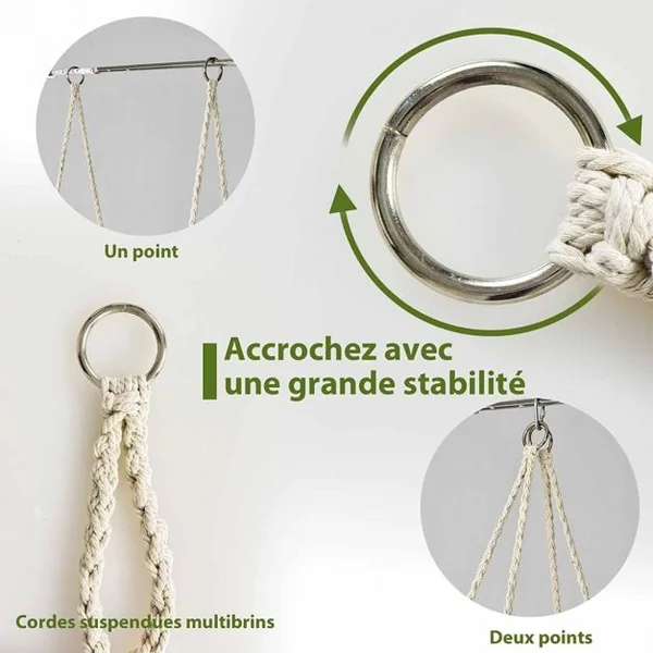 Chaise Hamac Macramé Balançoire Chaise Hamac Suspendue avec Lumières LED Chaise Balançoire Hamac en Corde de Coton Suspendue