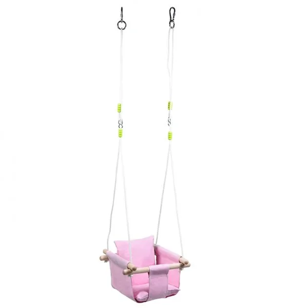 Chaise Hamac Suspendu en Toile pour Bébé 6-36 Mois avec 2 Coussins Charge 60KG Corde Ajustable Rose