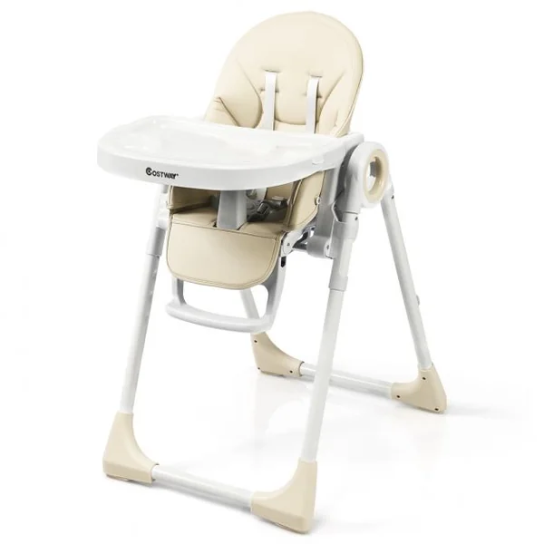 Chaise Haute 2 en 1 pour Bébé de 6-36 Mois Pliable Hauteur et Angle Réglables Capacité 20kg en Pp 56x72x100cm Beige