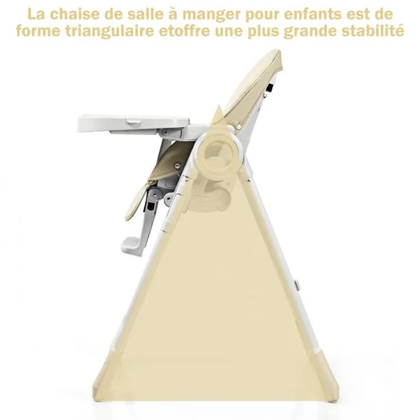 Chaise Haute 2 en 1 pour Bébé de 6-36 Mois Pliable Hauteur et Angle Réglables Capacité 20kg en Pp 56x72x100cm Beige