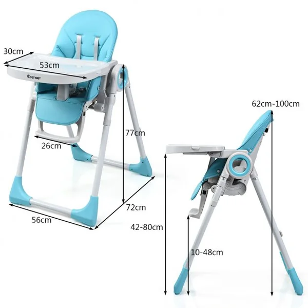Chaise Haute 2 en 1 pour Bébé de 6-36 Mois Pliable Hauteur et Angle Réglables Capacité 20kg en PP 56x72x100cm Bleu