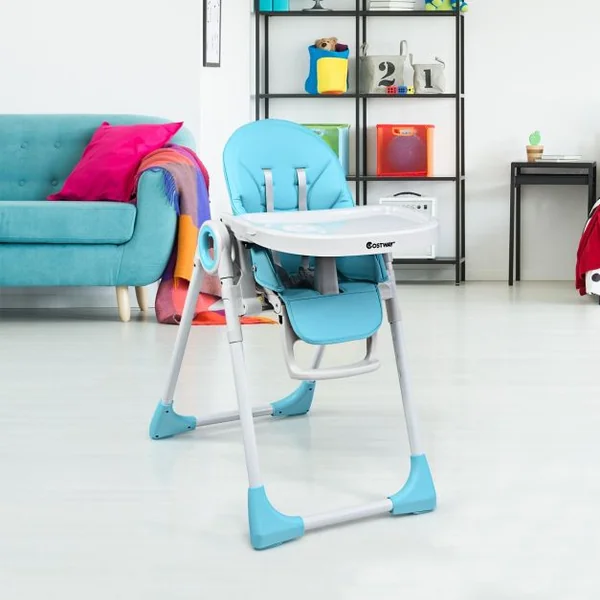 Chaise Haute 2 en 1 pour Bébé de 6-36 Mois Pliable Hauteur et Angle Réglables Capacité 20kg en PP 56x72x100cm Bleu