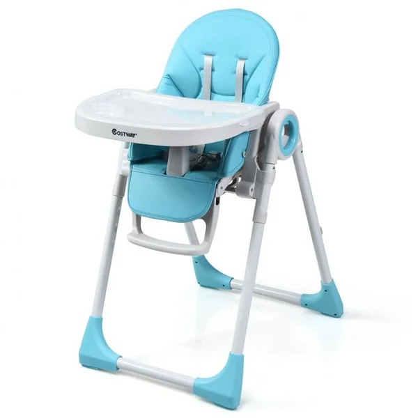 Chaise Haute 2 en 1 pour Bébé de 6-36 Mois Pliable Hauteur et Angle Réglables Capacité 20kg en PP 56x72x100cm Bleu