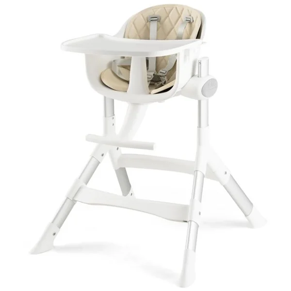 Chaise Haute Bébé Convertible 4-en-1 Hauteur Réglable Plateau Réglable et Coussin de Siège Amovible 6-36 Mois 15KG Beige