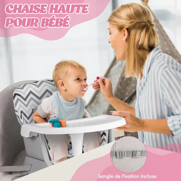 Chaise Haute Bébé Evolutive 6 en 1 avec Plateau Blocs de Construction Amovible Harnais à 5 Points Charge 25kg 6-36 Mois 10 Couleurs au Choix