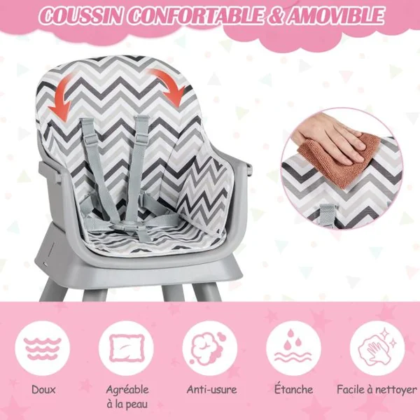 Chaise Haute Bébé Evolutive 6 en 1 avec Plateau Blocs de Construction Amovible Harnais à 5 Points Charge 25kg 6-36 Mois 10 Couleurs au Choix