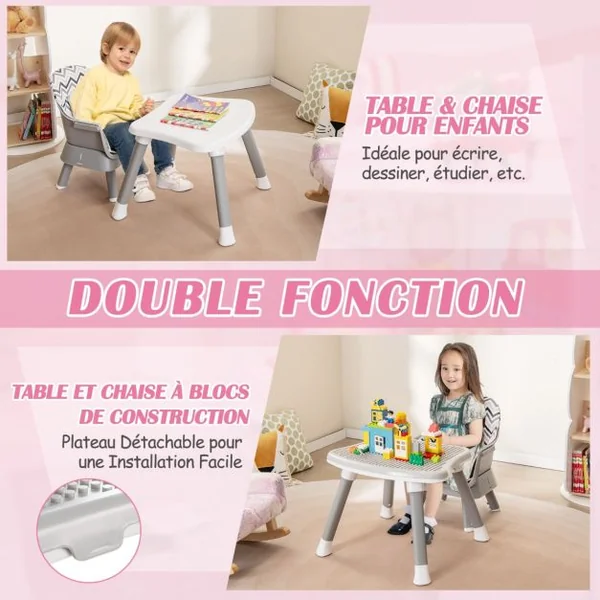 Chaise Haute Bébé Evolutive 6 en 1 avec Plateau Blocs de Construction Amovible Harnais à 5 Points Charge 25kg 6-36 Mois 10 Couleurs au Choix