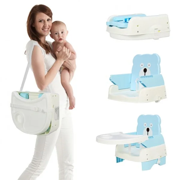 Chaise haute bébé pliable Hauteur et ceinture réglables Dossier et tablette inclinables en PP/ acier, 61x62x89cm, Bleu